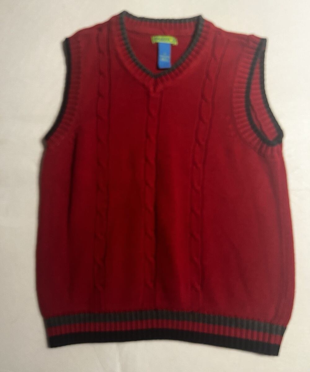 Greendog Boys Size 6 Red Cable Knit Sweater Vest V Neck 100% Cotton Preppy